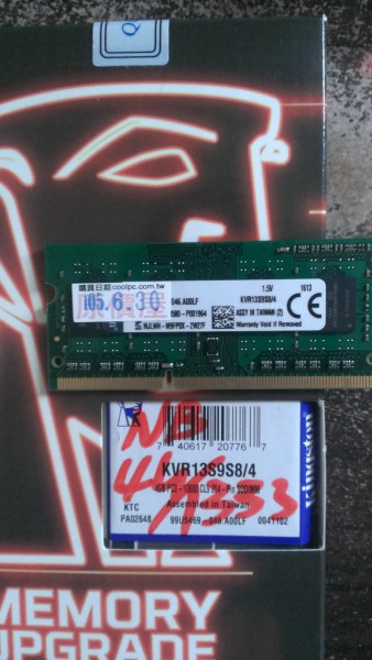 金士頓 NB DDR3-1333 4G  1.5V (原價屋購入)