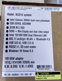 NC01U system( CPU Celeron 3205U雙核心 / 2GB DDR3L / 32GB M.2 SSD / WIN10 H...