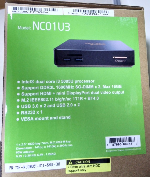 jeffyu的賣場 - NC01U3 準系統 (CPU i3 500U 雙核心 註：不含 記憶體/硬碟/作業系統) 支援4K
