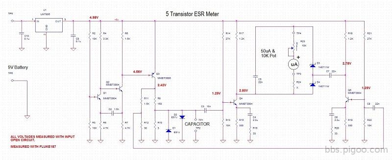 5 transistor ESR Meter with DC voltages.JPG