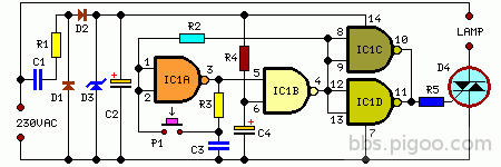 220V AC Lamp Toggle Switch Circuit