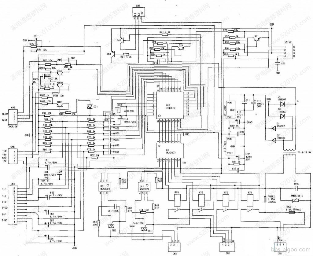 伊萊克斯紮努西多溫智慧控制冰箱電控主機板的電路原理圖.jpg