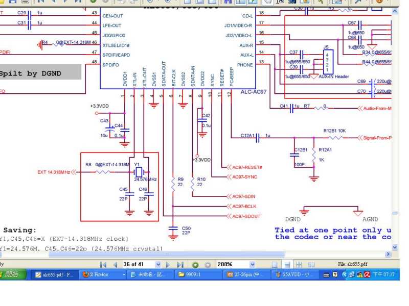 25腳對地只有4.86歐姆 此腳為ALC655  Analog VDD  5.0V 來源